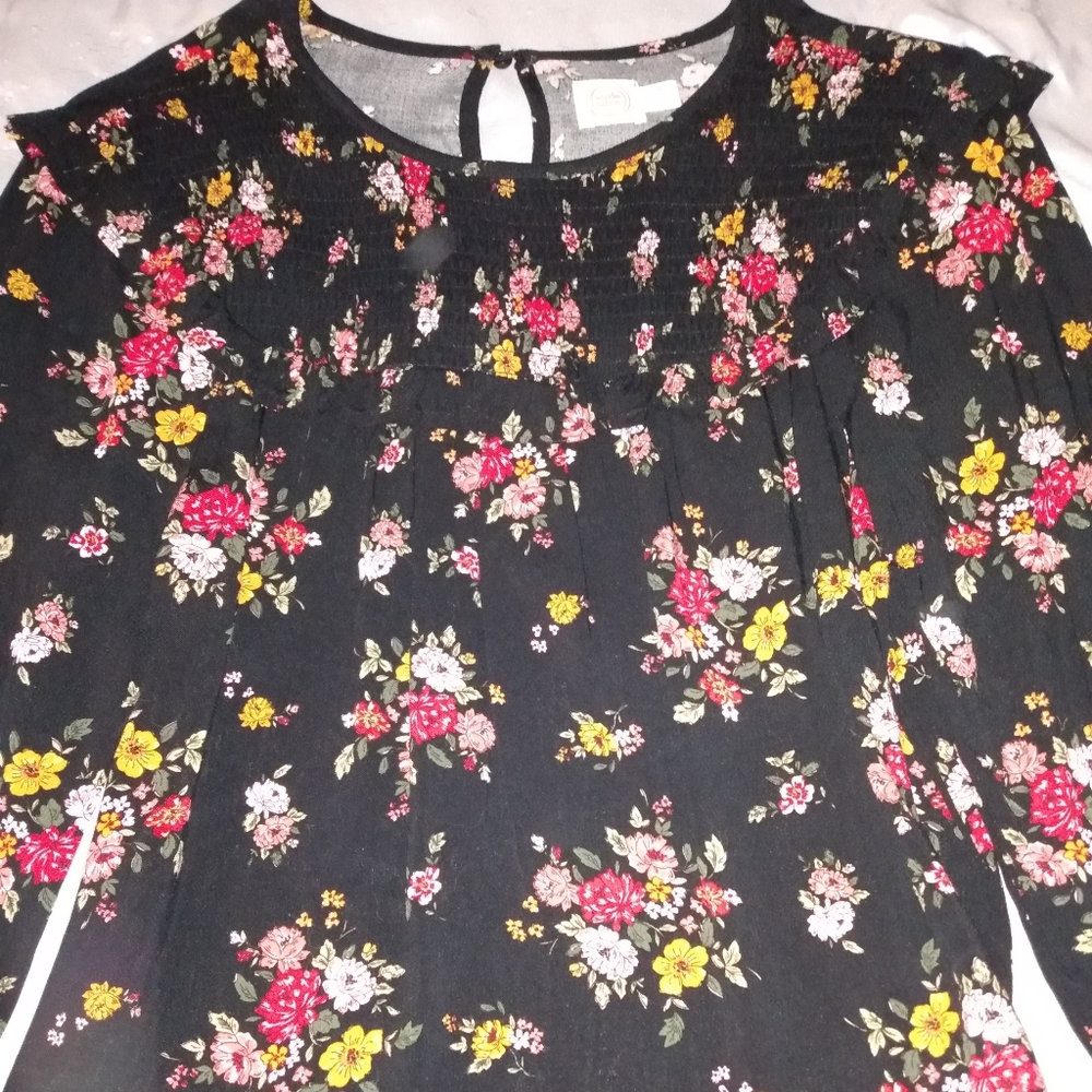 Black floral long sleeve blouse